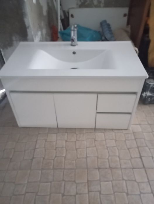 Móvel de casa de banho suspenso 80 branco 2 portas+2 gavetas