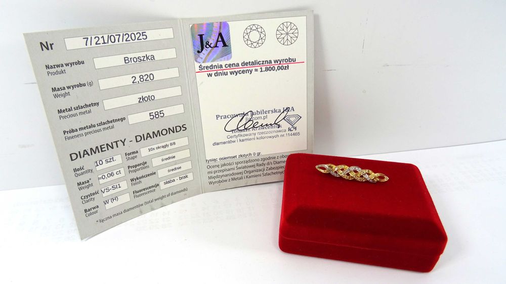 Niesamowita Złota Broszka z DIAMENTAMI PR.585!