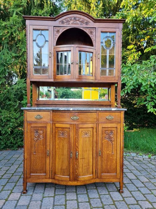 Piękny Stary antyczny kredens secesyjny z marmurowym blatem