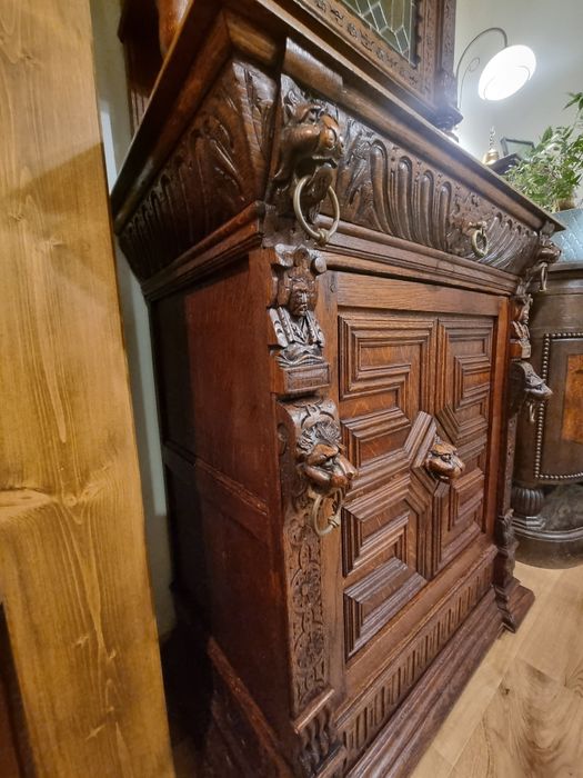 Unikatowy Kredens Witryna Eklektyczna Antyk drewniany dębowy