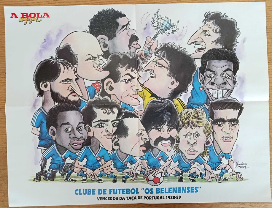 Belenenses - poster gigante vencedor Taça Portugal 1988-89 com caricaturas