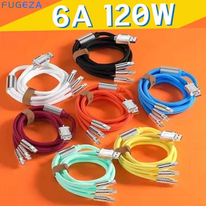 Kabel 3w1: microUSB, USB C, lightning 120 cm żółty