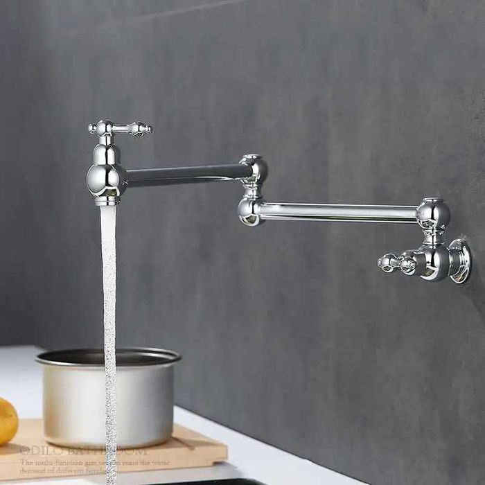 NOWY !! Duży kran bateria ścienna 57 cm do garnków składana SREBRNA