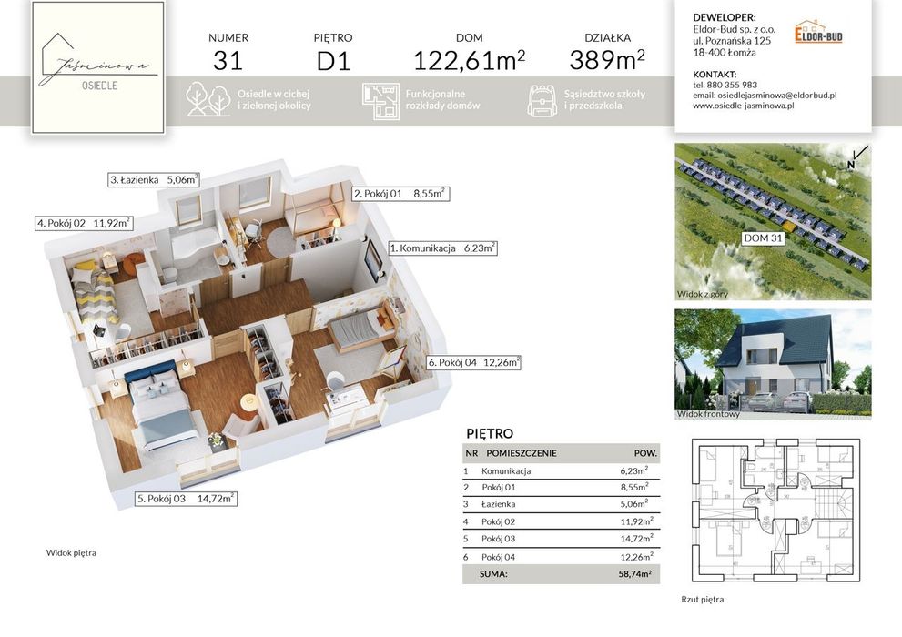 Dom wolnostojący pod ŁOMŻĄ tuż przy szkole! 122,61 m2, 5pokoi+salon