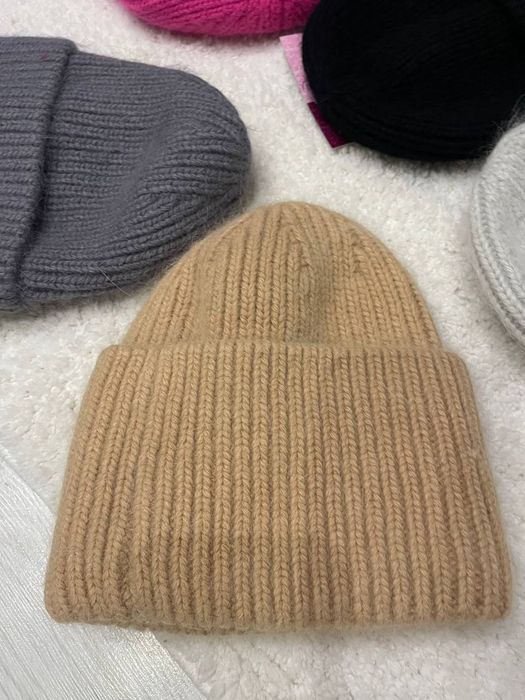 Тепла в’язана шапка ангора 60% з підкладкою, подвійна.  Жіноча шапка