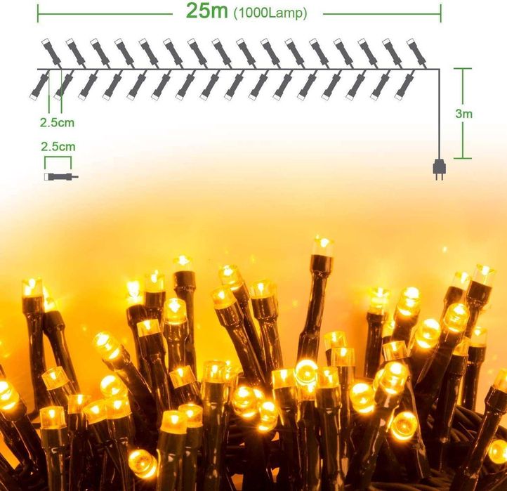 Lampki Choinkowe Quntis 1000 LED 25 m Ciepła Biel IP44