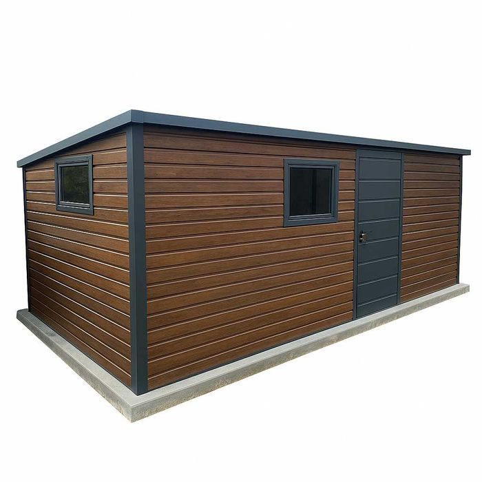 Garaż Blaszany domek ogrodowy spad na tył PREMIUM 6x3 drzwi, okna