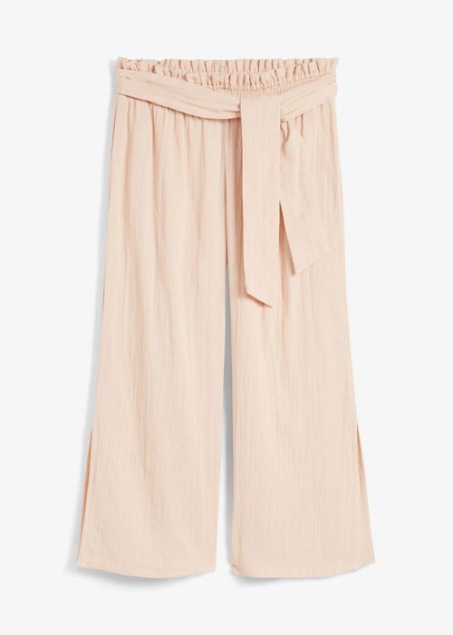 B.P.C spodnie 3/4 szerokie muślinowe beżowe damskie ^38