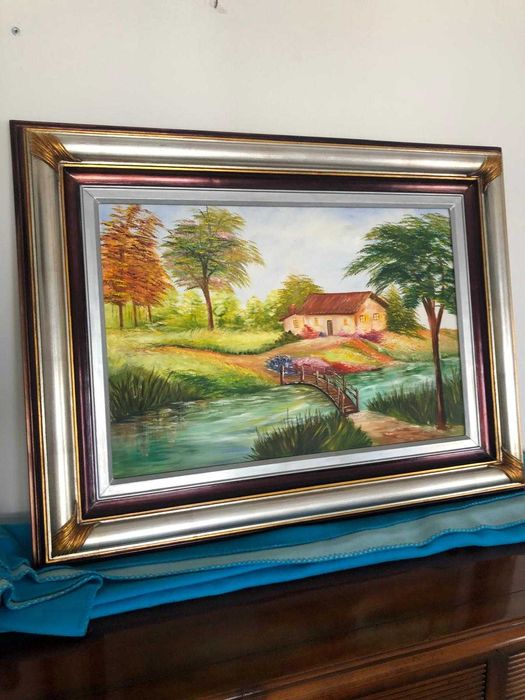 Quadro original oleo com moldura