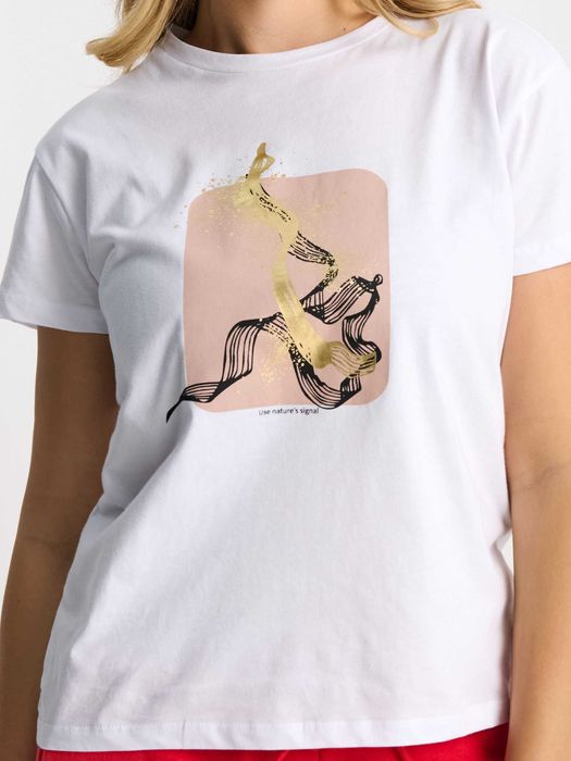 biały t-shirt z nadrukiem Sinsay