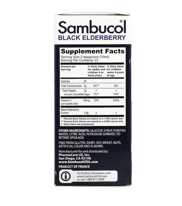 Бузина, Сироп черной бузины для детей, Sambucol