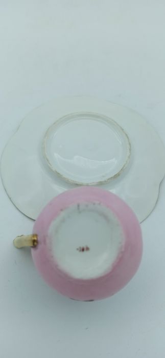 Porcelana Śląska DUO Różowe Filiżanka Kolekcjonerska Złocenia Emalia