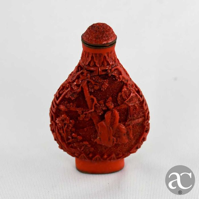 Frasco Rapé snuff bottle laca Cinnabar e metal, 1ª metade séc. XX nº 3