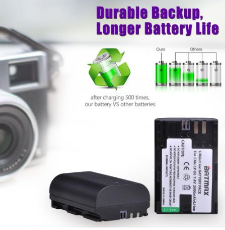 Акумулятори батареї для Canon Batmax K&F Concept LP-E6 LP-E6N LP-E6NH Canon EOS 6d R R5 R6 R7 5D 6D 80D