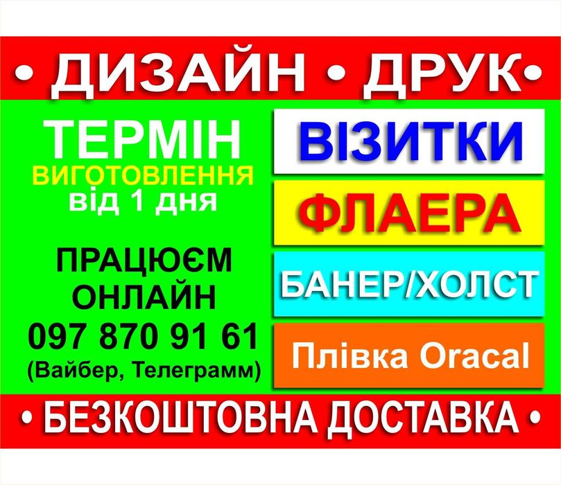 Друк візиток, банерів, листівок, наклейок, плакатів та флаєрів - поліграфія швидко, якісно недорого