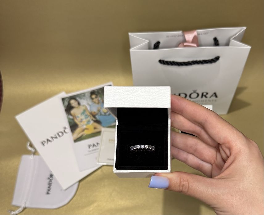 Каблучка пандора блискучий рядочок срібна калбучка Pandora