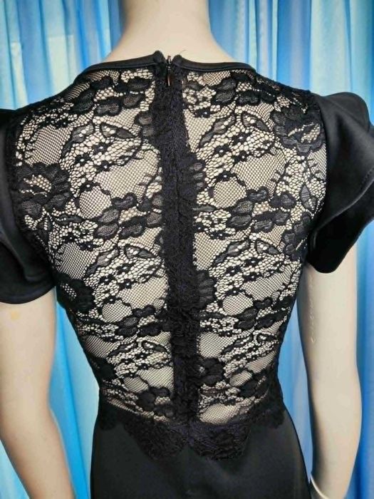 Czarna elegancka sukienka M koronka NOWA klasyczna (5S)