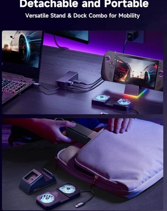 Estação de acoplamento JSAUX RGB para ROG Ally X/ROG Ally/Steam Deck/Legion Go, Dock 7 em 1 para ROG Ally com HDMI 4K 120Hz, Gigabit Ethernet