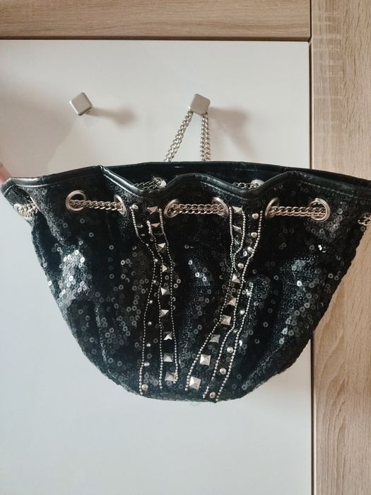 Unikatowa torebka worek na łańcuszku elegancka Andrzejki Sylwester