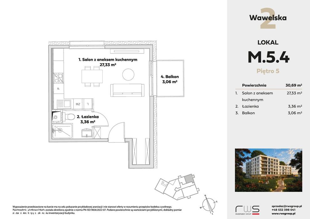 1 pokój | 30,69 m² | Wawelska 2 | M54