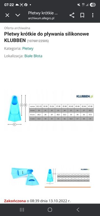 Płetwy silikonowe krótkie KLUBBEN rozmiar 39-40