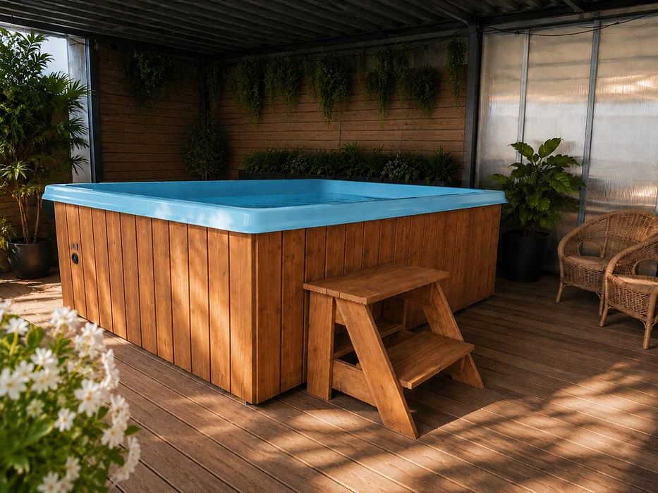 Prostokątny całoroczny basen 6-8 os masaż pokrywa LED balia jacuzzi sauna transport