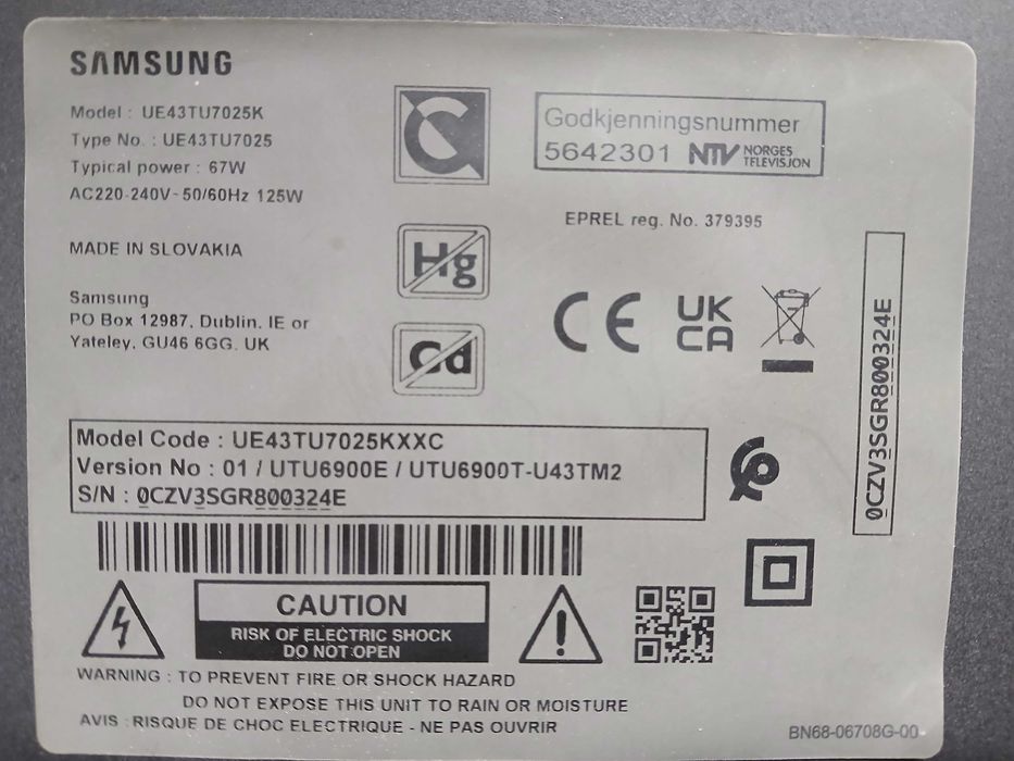 PEÇAS - TV LED 43" - Samsung UE43TU7025K - com Ecrã Danificado!!!