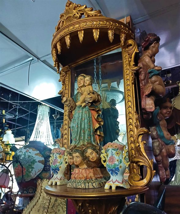 Figura Santa Mãe Com Menino Madeira Séc XVIII XIX