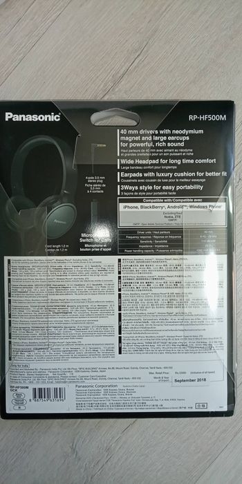 ОРИГІНАЛЬНІ Навушники Panasonic RP-HF500M з потужним звуком та зручним