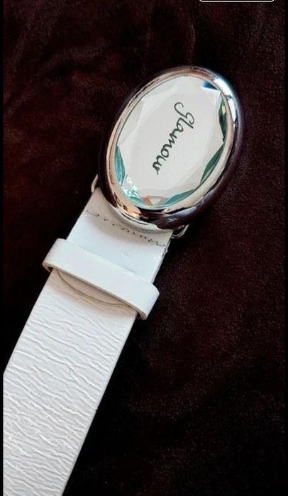 Pasek skórzany z klamrą ze szkła Vintage lat 90tych