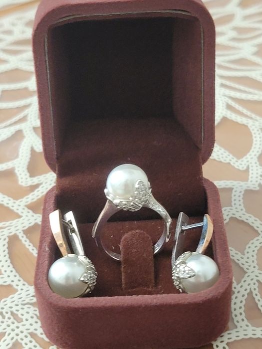 Сережки і каблучка 16,5 срібло, золото, перлина