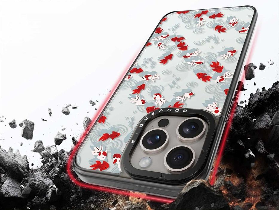 Etui Bouvardia do iPhone 15 Pro Max – Wzór Czarnej Złotej Ryby