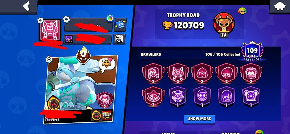 Todos os brawlers/120k+troféus/mestre/103hipers/76max/300+skins/150+gemas/17k+coins