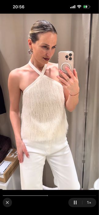 Топ з пірʼям та металевою ніткою Zara, L