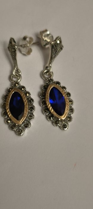 Brincos em prata antigos com pedra azul