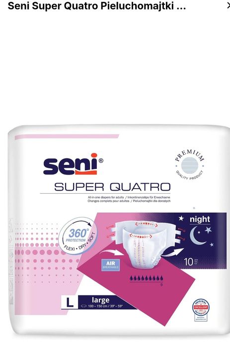SENI 6 paczek pampersow  po 10szt w opakowaniu .rozmiar L.