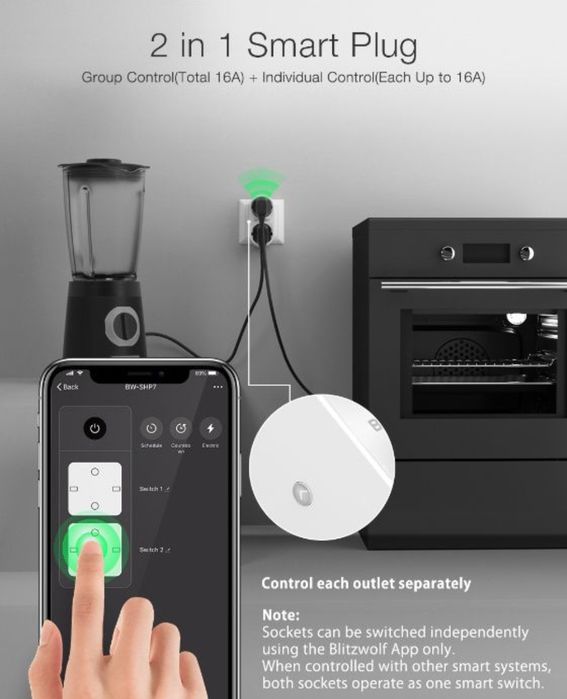 Tomada dupla inteligente blitzwolf bw-shp7 3680W com App *NOVO*