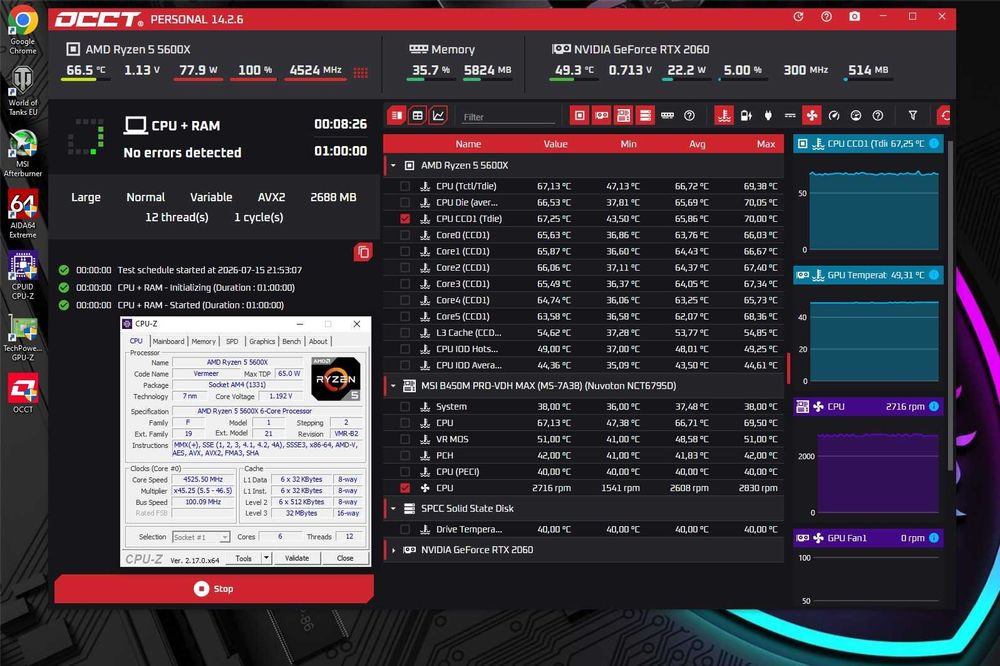 Ryzen 5 5600X+ B450 MSI+ 16gb DDR4 3200mhz HyperX FURY комплект AMD s-AM4 для игрового компьютера