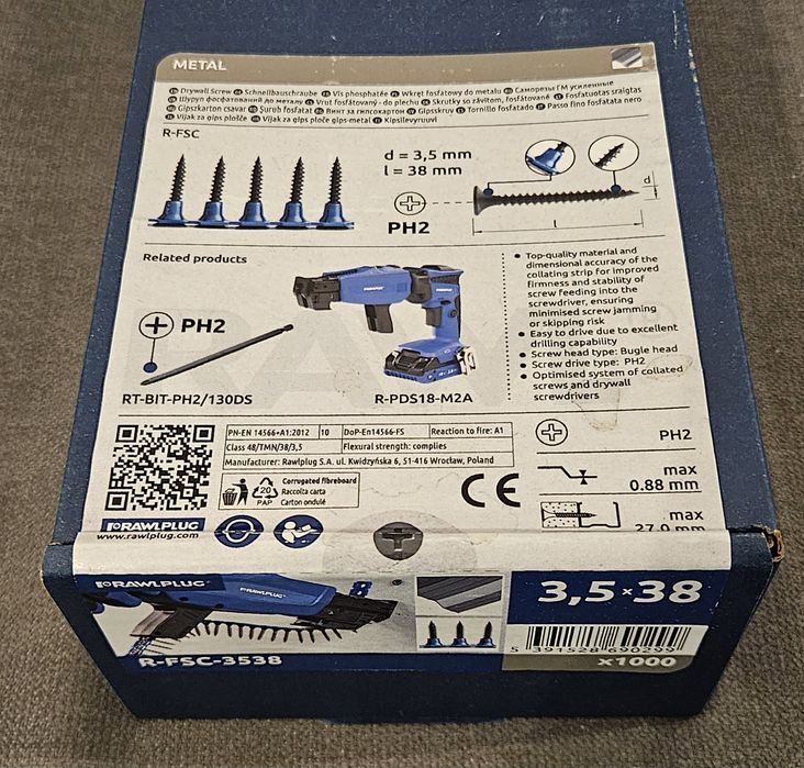 RAWLPLUG nowe wkręty na taśmie do metalu R-FSC 3,5X38mm, 1000szt.
