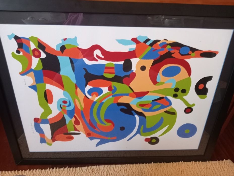 Pintura abstracta com moldura preta