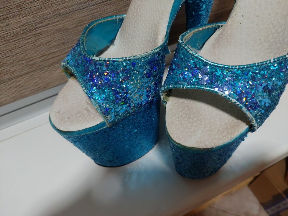 Босоножки стрипы тройки бирюзовые Pleaser 39 размер