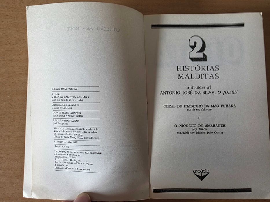 Livro "2 Histórias Malditas atribuídas a António José da Silva o Judeu