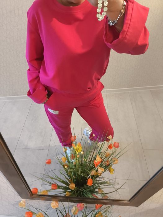 Lamu piękny dres komplet fuksja bawełna l xl XXL
