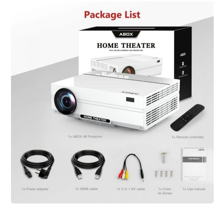 Projetor de vídeo portátil ABOX A6 para home theater 1080p novo