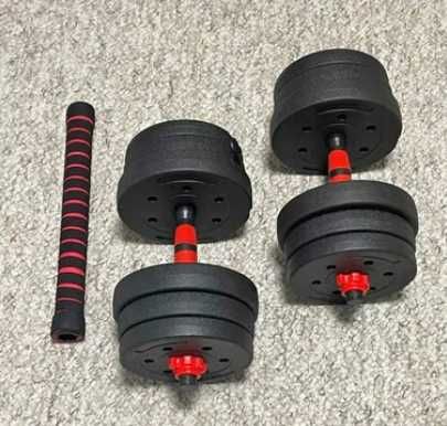 Zestaw HANTLE regulowane bitumiczne 2x10KG gryf sztanga 20KG CIĘŻAR