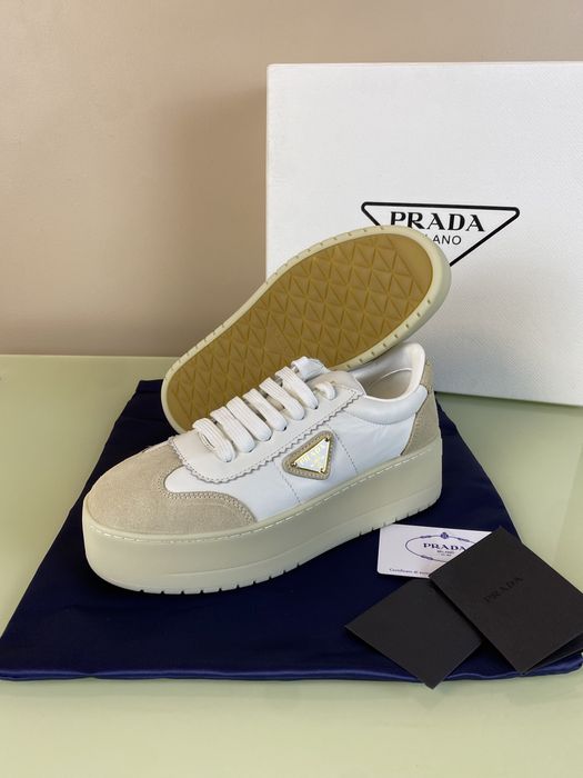 Prada 37-40 Downtown White Platform Sneakers
