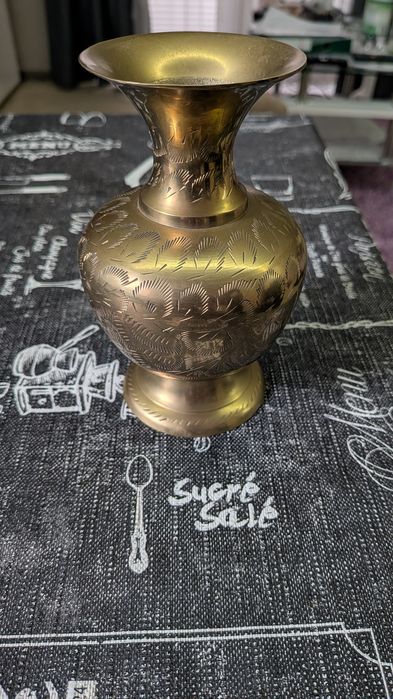 Wazon mosiężny | Vintage | Ręcznie Grawerowany | Indie | 14,5 cm