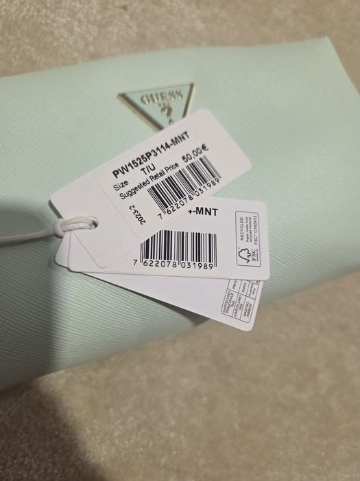 GUESS Top Zip Beauty Bag Kosmetyczka Miętowa Nowa