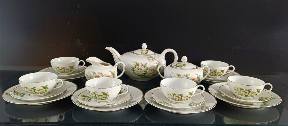 Serwis kawowy - herbaciany - Lilie - secesja - Unikat