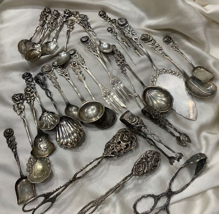 Вінтажна Срібна ложечка виделочка  Хільдесхаймська троянда серебро